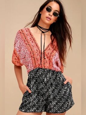 NWOT Free  People Arizona Orange and Black Print Romper $128 MSRP